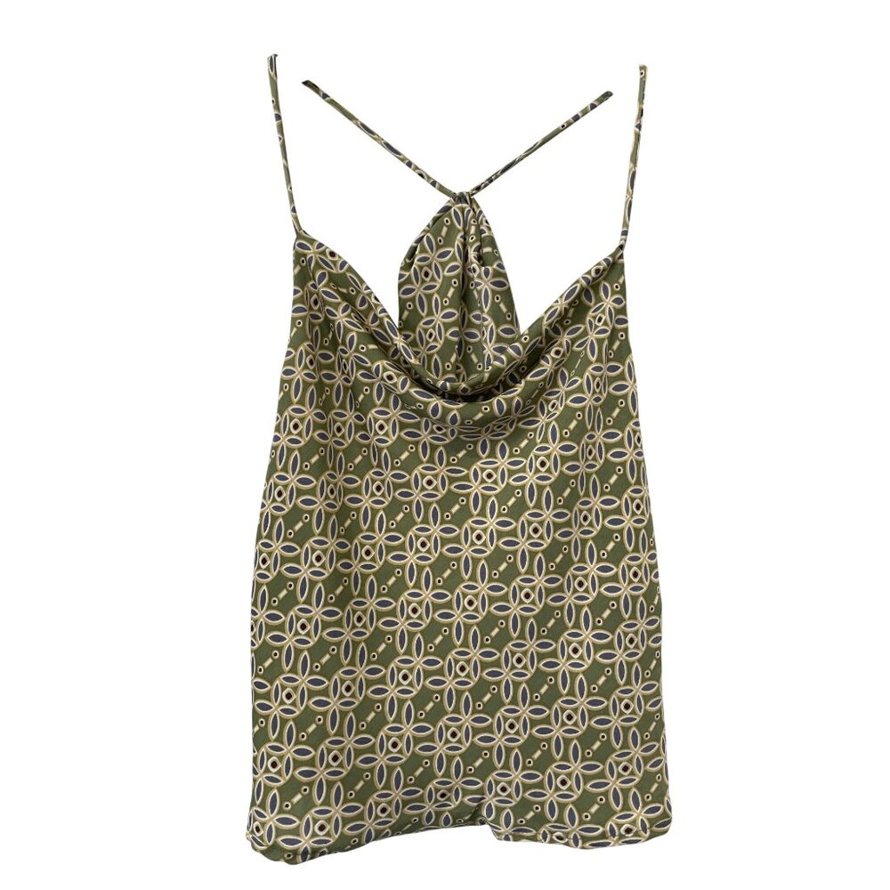 Timing Top Size Small Sleeveless Cowl Neck Green Retro Geometric Print Polyester